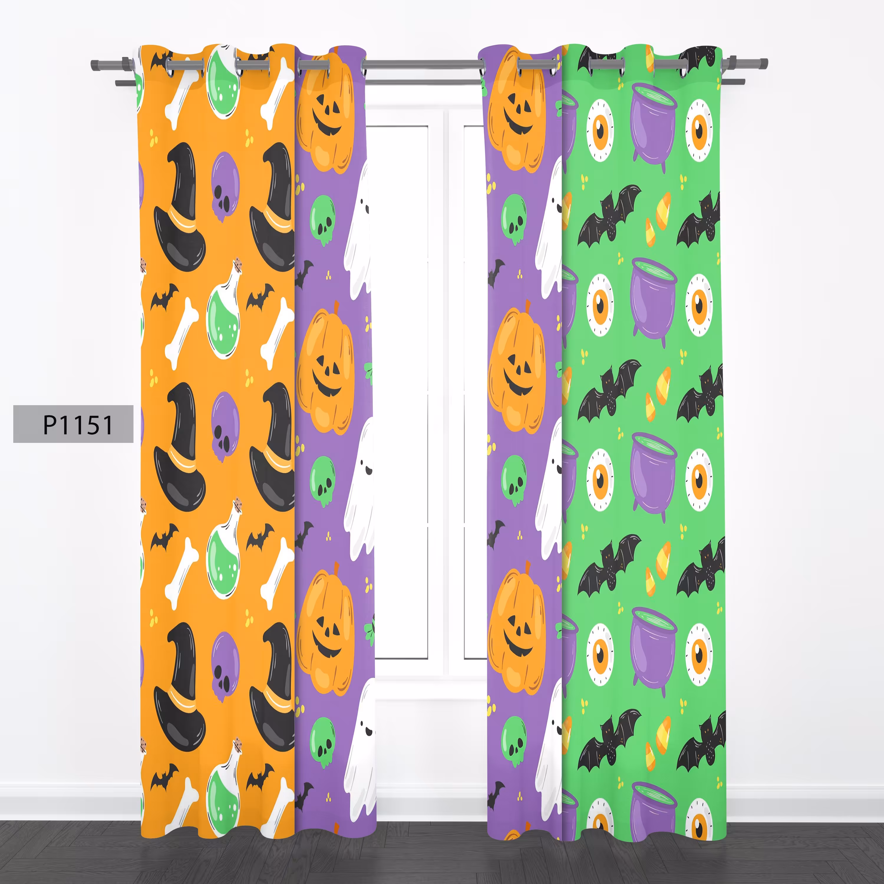 پرده هازان چاپی دوقواره دوخته شده پانچ شده هر قواره عرض 140ارتفاع 190 کد1151