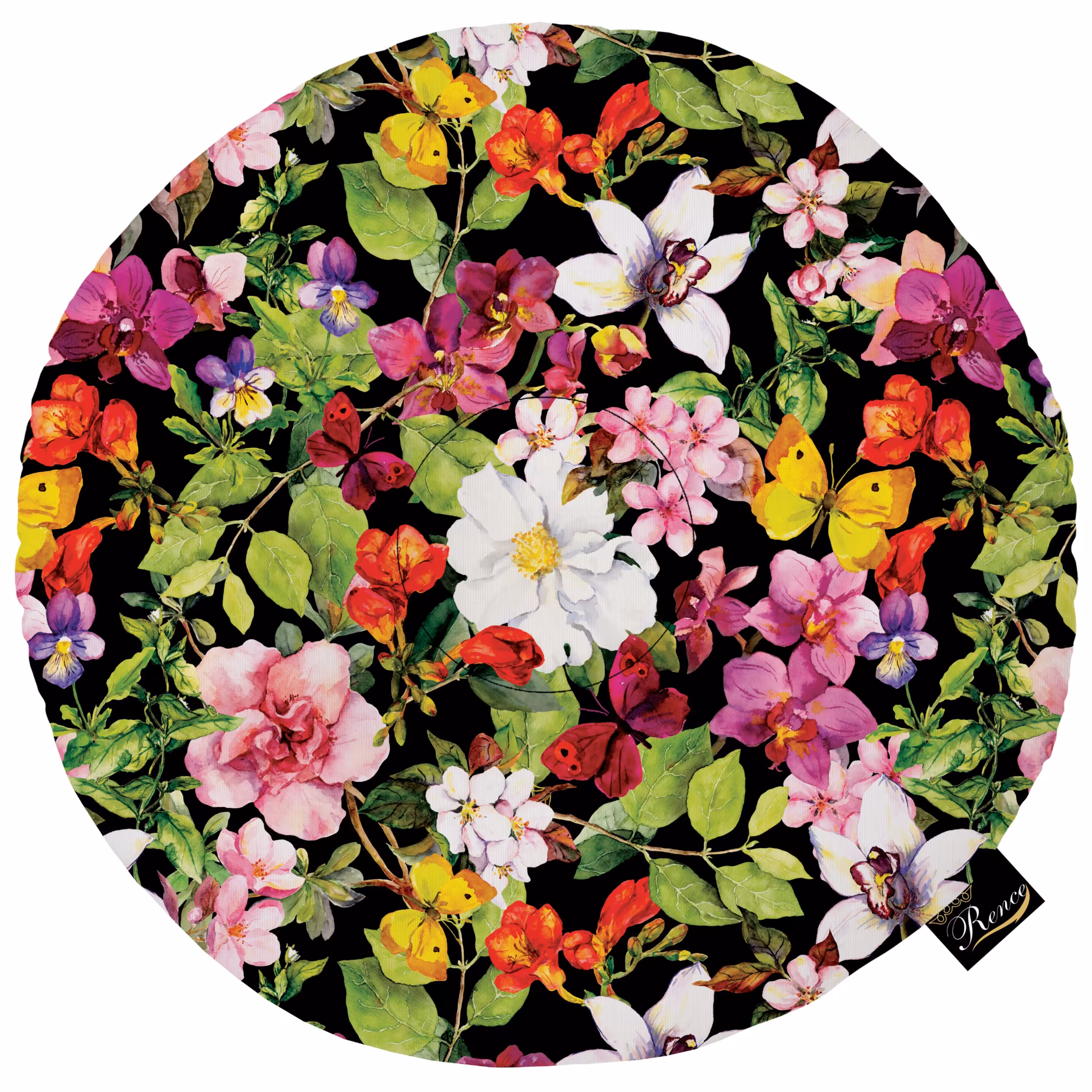 بالش و تشک صندلی گرد پارچه مخمل دو رو چاپ طرح گل سایز 38 در 38 مدل M2-808 شرکت رنس