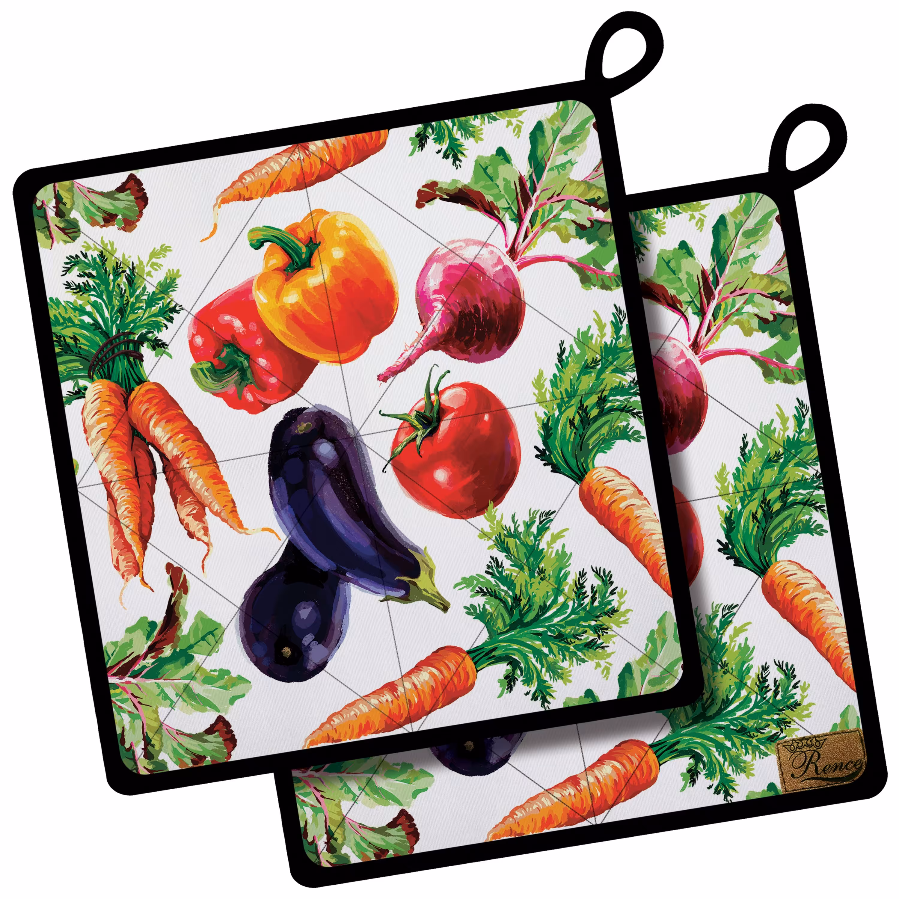 دستگیره آشپزخانه پارچه ای مخمل دو رو چاپ طرح سبزیجات سایز 18 در 18 مدل K1-516 شرکت رنس