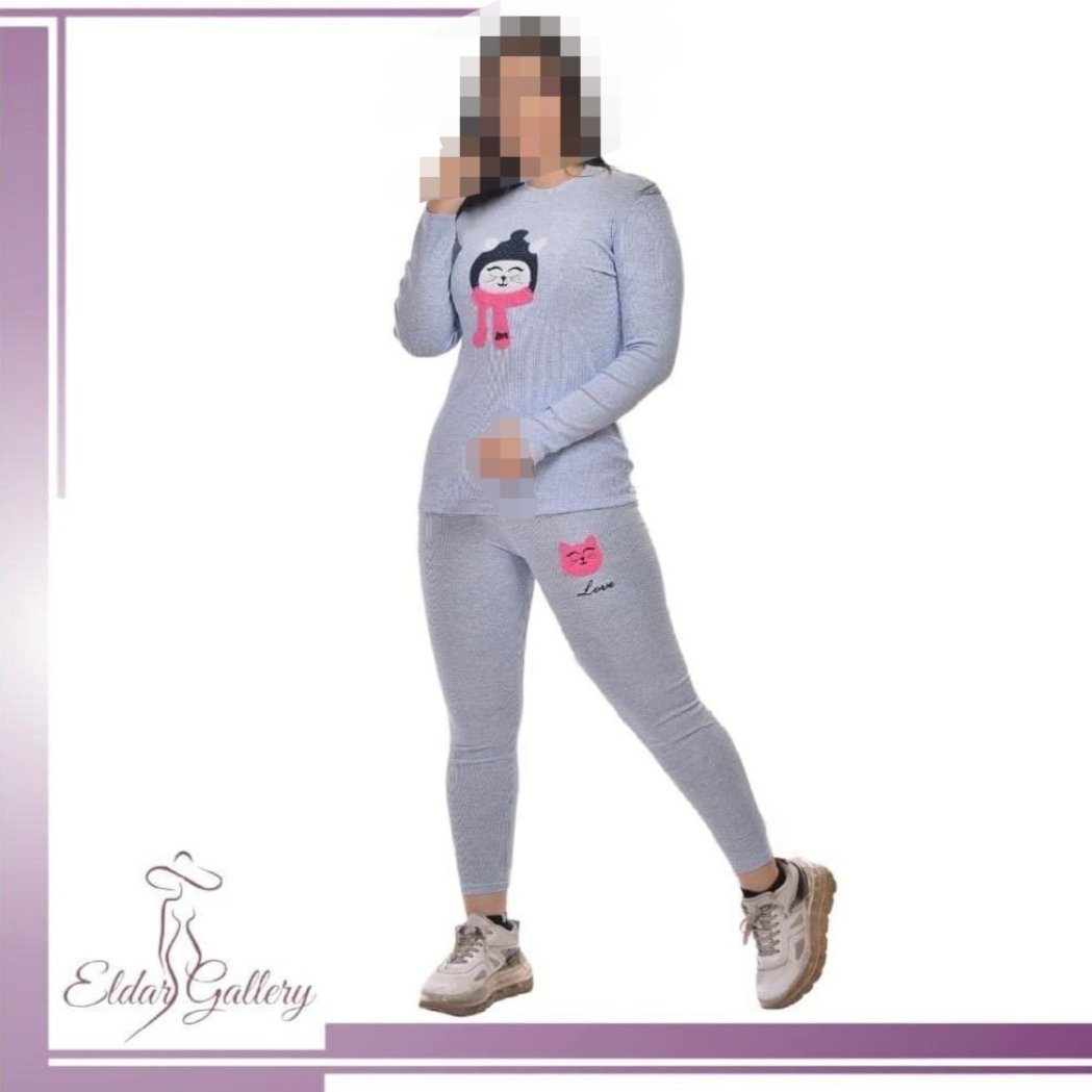 ست بلوز و شلوار کبریتی طرح پیشی زنانه