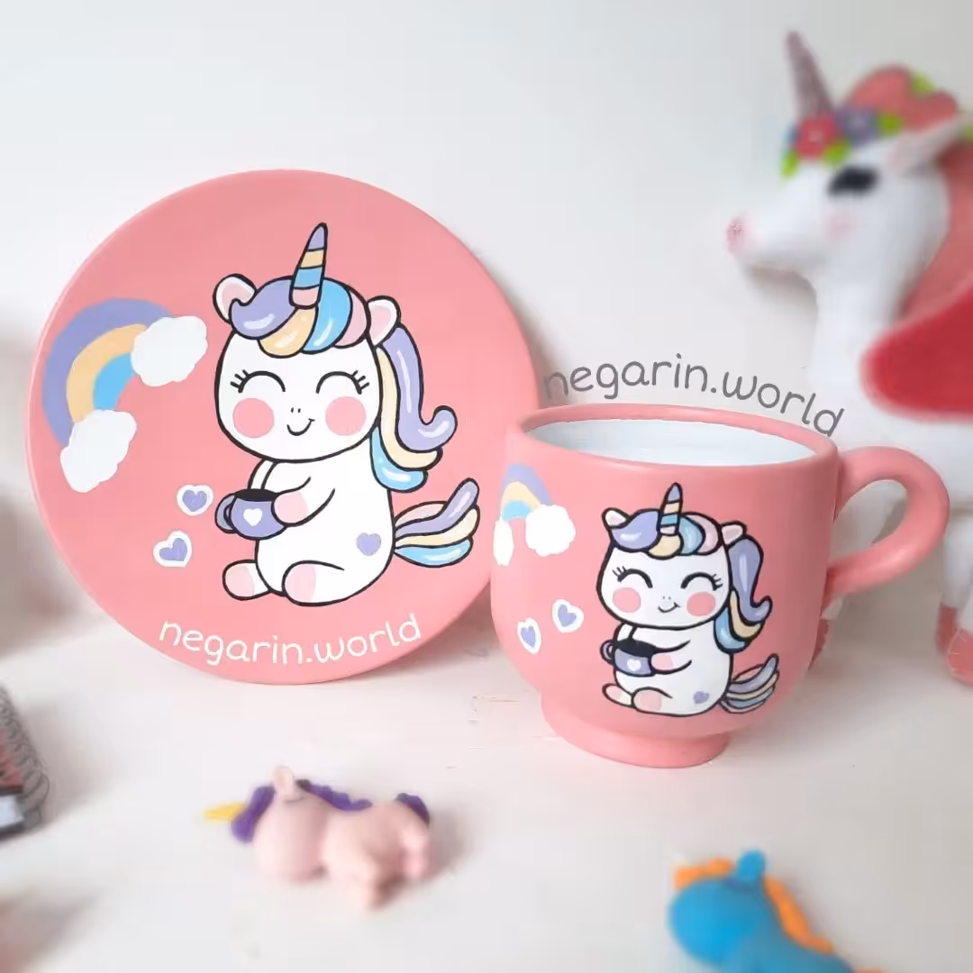 ست ماگ و دیوارکوب سفالی یونیکورن