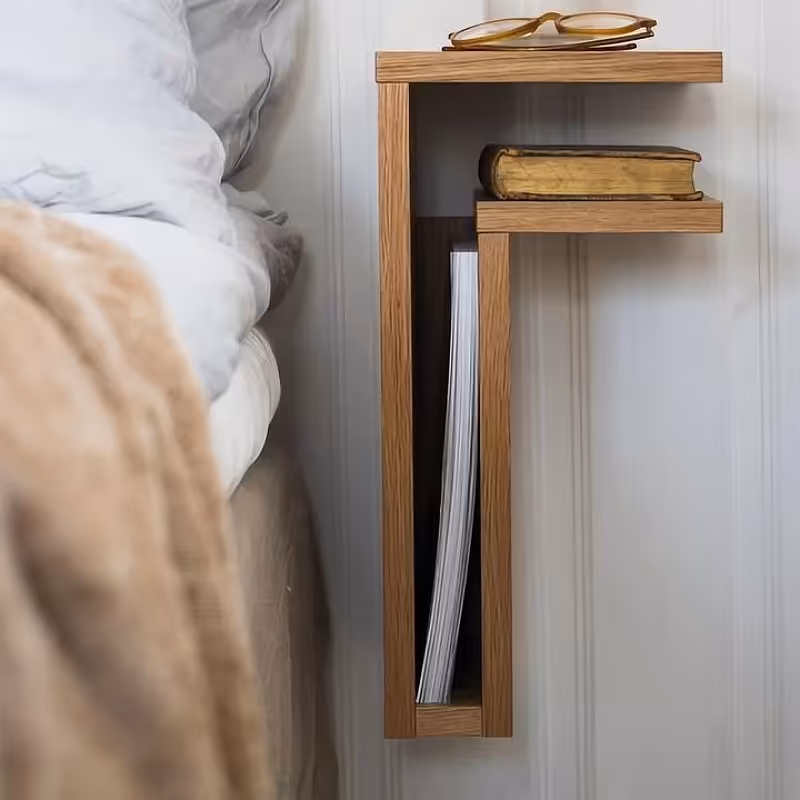 شلف دیواری تمام چوب -کتابخانه مخصوص کنار تخت بسیار کاربردی موجود در ابعاد دلخواه شما 
