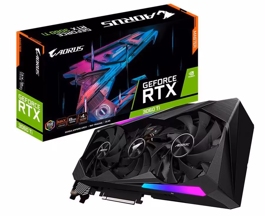 کارت گرافیک  گیگابایت مدل AORUS GeForce RTX™ 3060 Ti MASTER 8G حافظه 8 گیگابایت