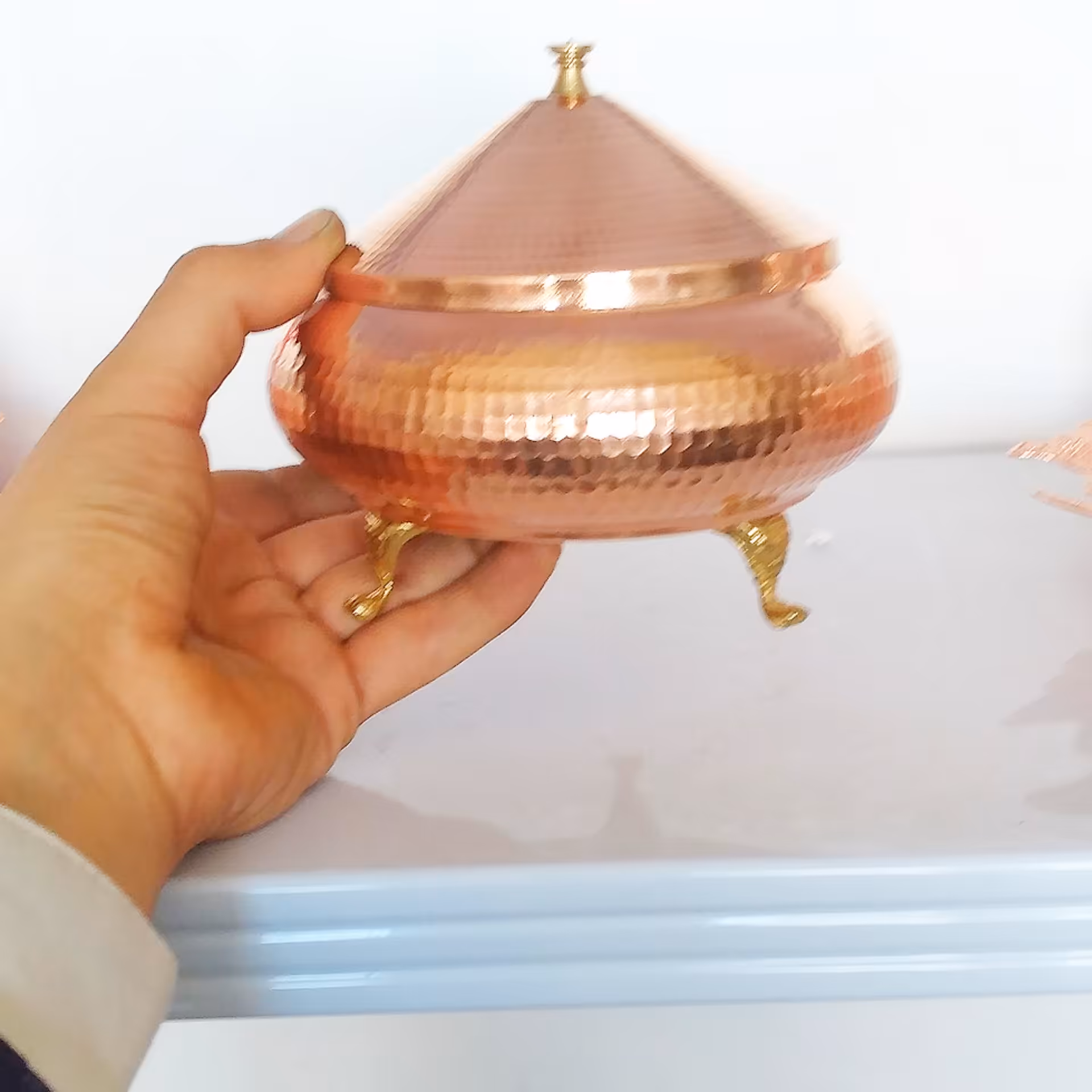 شکلات خوری  مدل سفینه ای سایز بزرگ سایز3 تمام مس سه پایه نانو