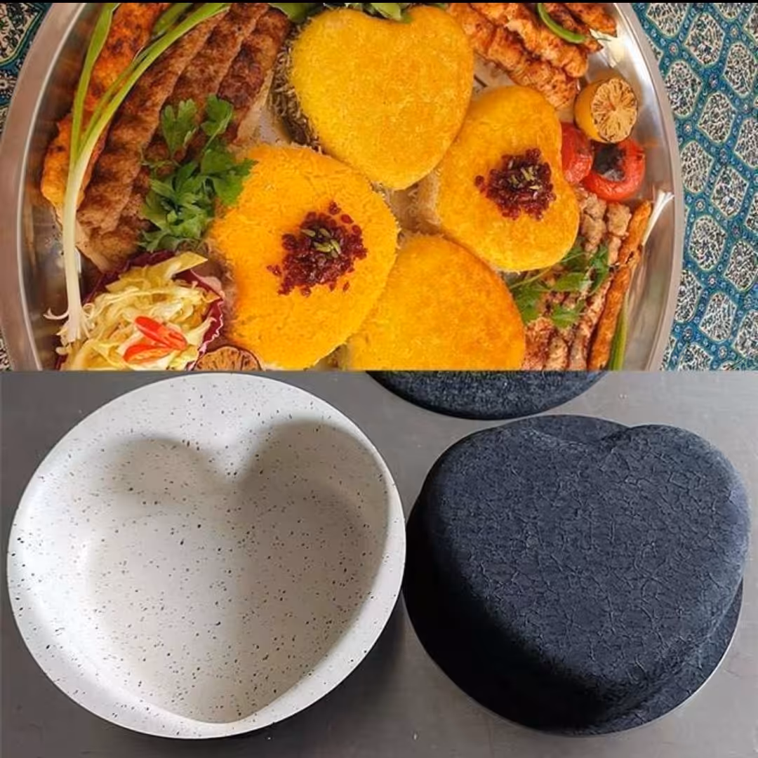 ارسال رایگان قالب ته چین (کته پز) گرانیتی درب دار یک نفره مدل قلب