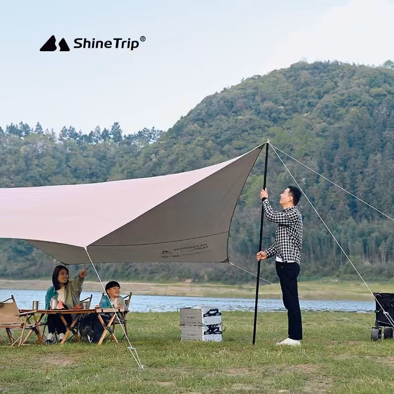 سایه بان 22 متر مربع مدل silver-coated به همراه 2 تیرک شاین تریپ | A462