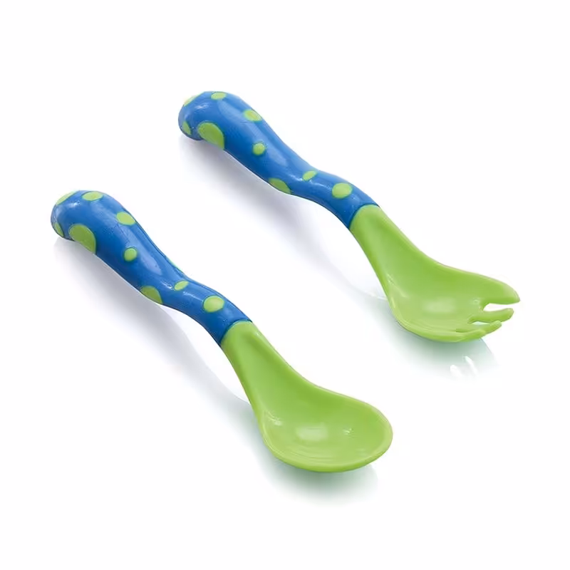 قاشق و چنگال سبز آبی nuby مدل 5256