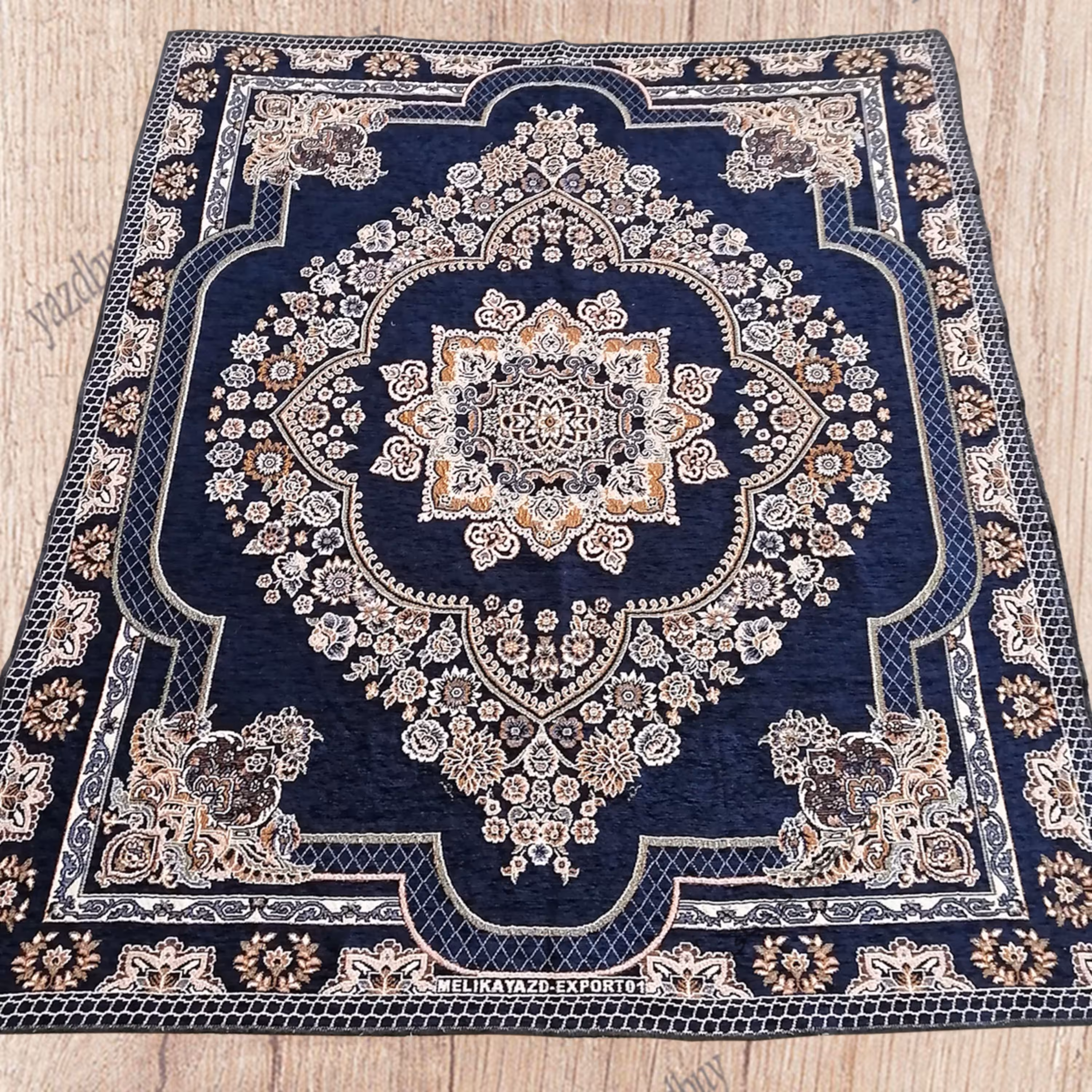 روفرشی 3 متری مخمل طرح زیبای قاب بهشت رنگ سرمه ای