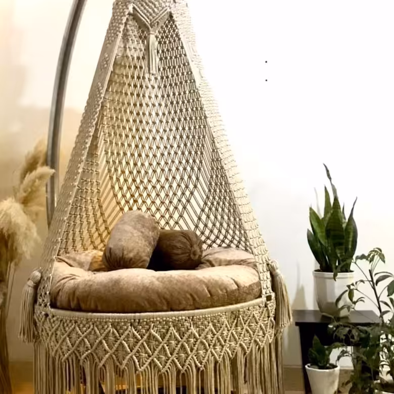 تاب ریلکسی مکرومه سلطنتی عربی و فاخر بافته شده با نخ درجه یک پلی استر مغزی دار قابل شستشو