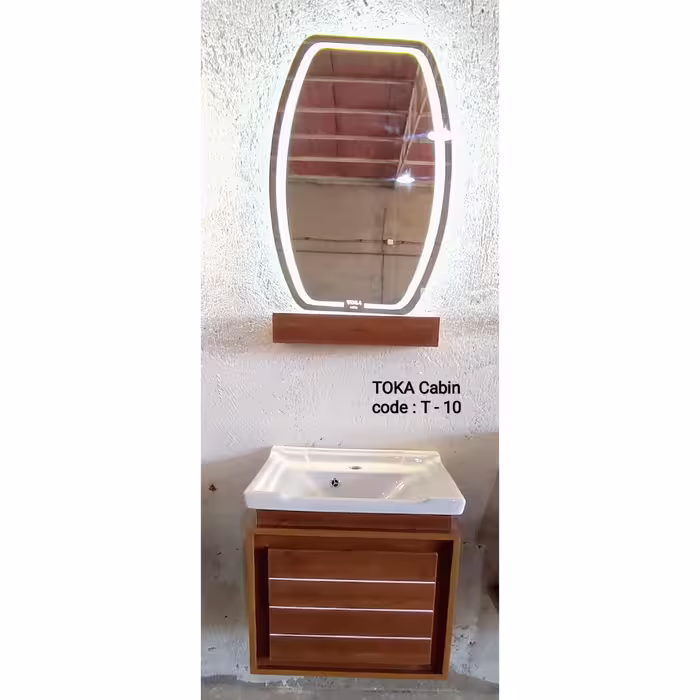 روشویی کابینتی مدل T -10 با آینه بک لایت و سنگ چینی بهداشتی در سایز 40در 50