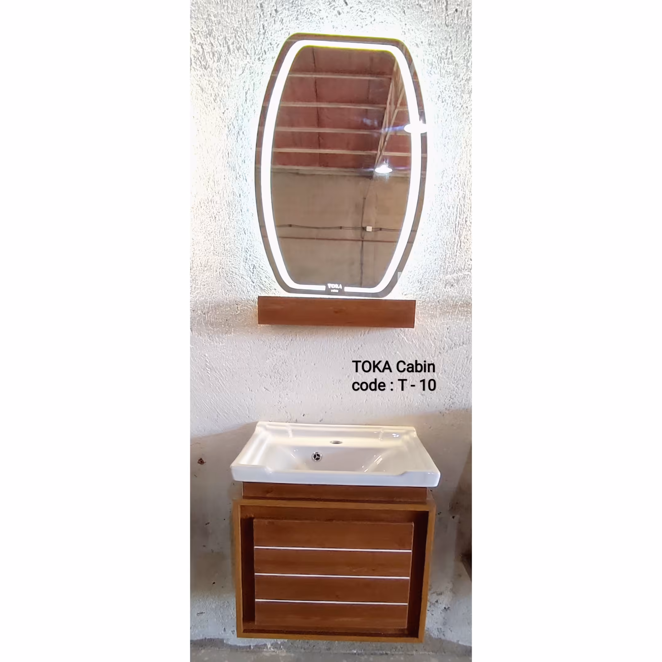 روشویی کابینتی مدل T -10 با آینه بک لایت و سنگ چینی بهداشتی در سایز 40در 50
