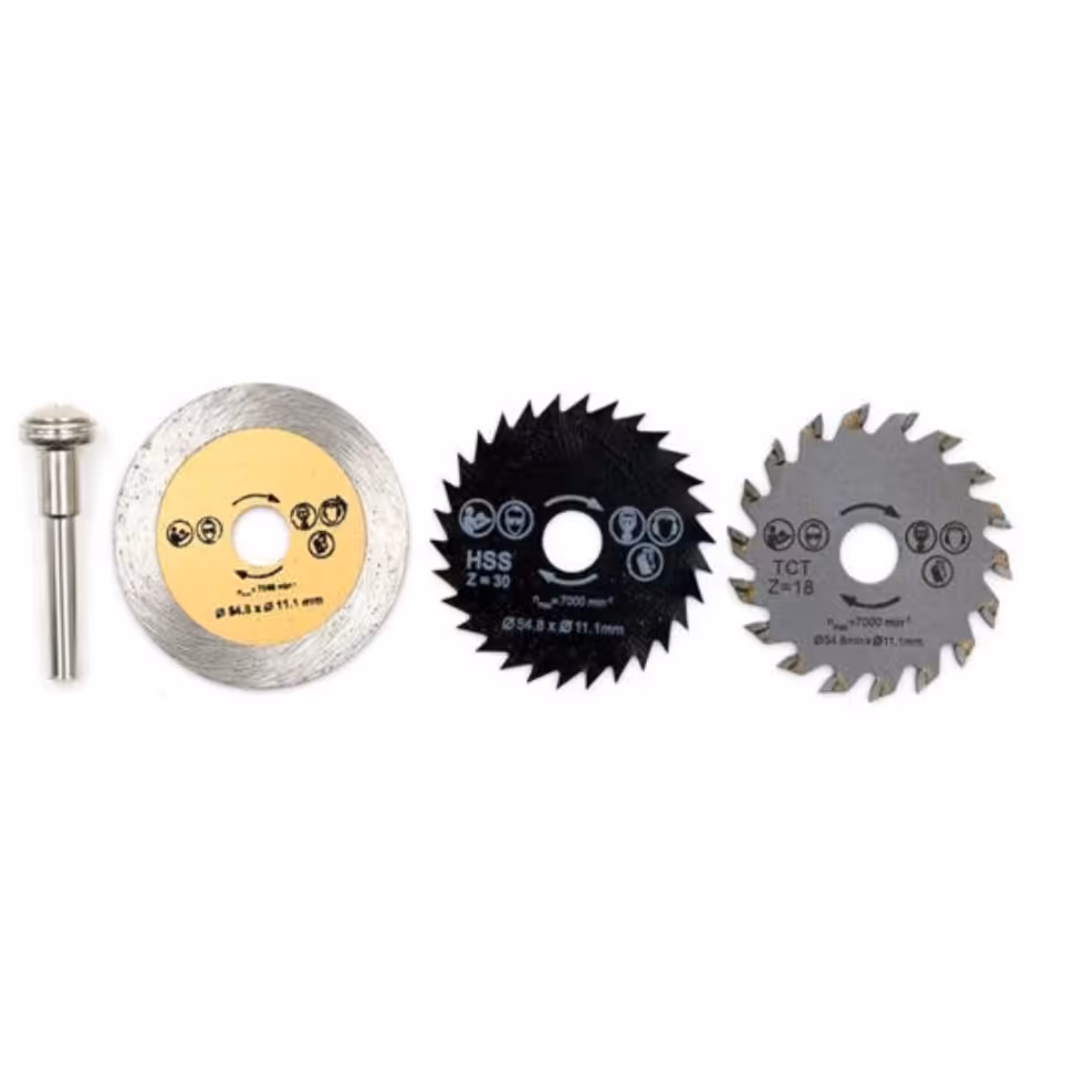 پک سه عدد تیغه برش با قطر 5 سانت و میله مندریل برای وصل شدن به دریل، برش چوب، آهن و سنگ و شیشه 