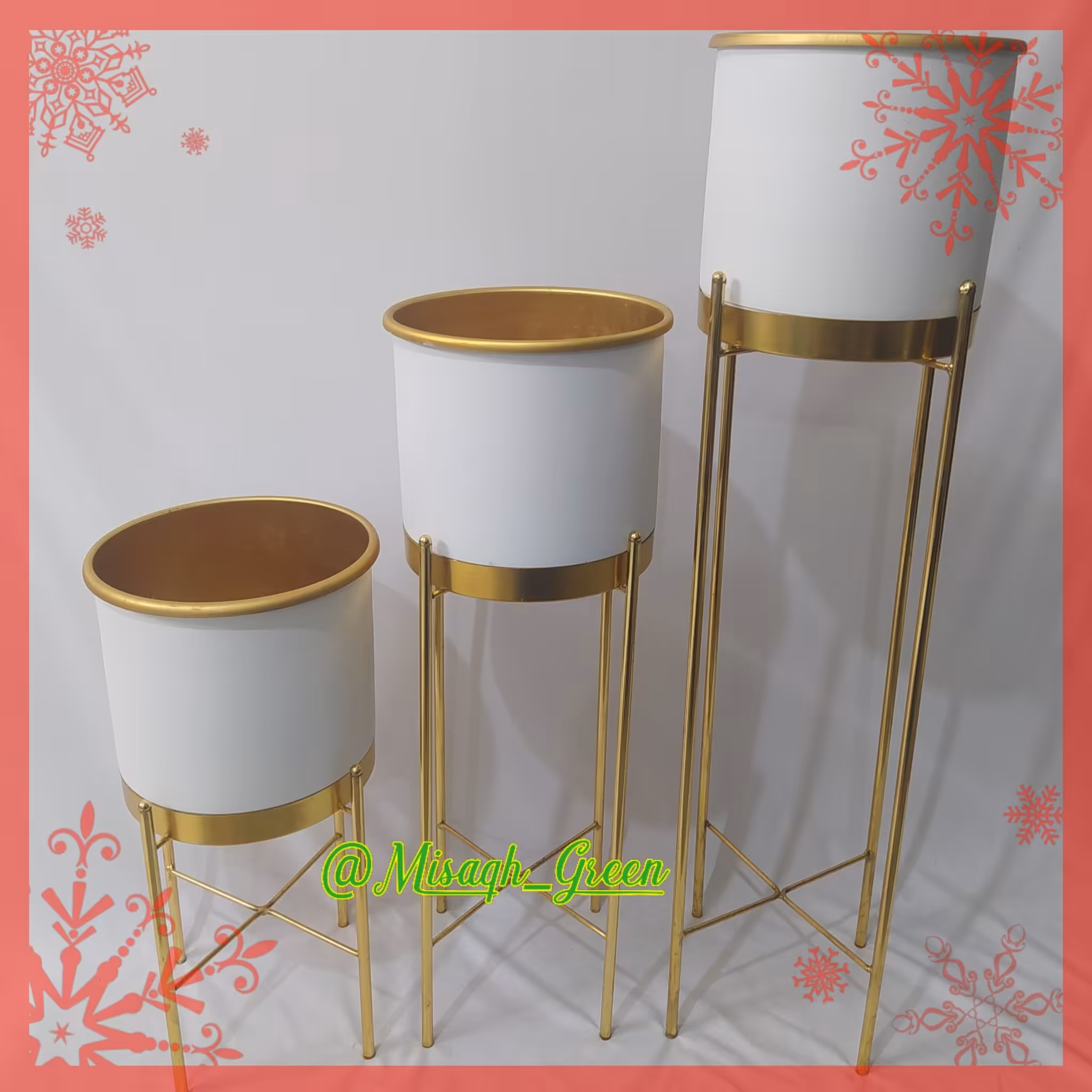 پایه گلدان فلزی مدل مدل ایکس سری سه تایی به همراه گلدان فلزی زیره دار