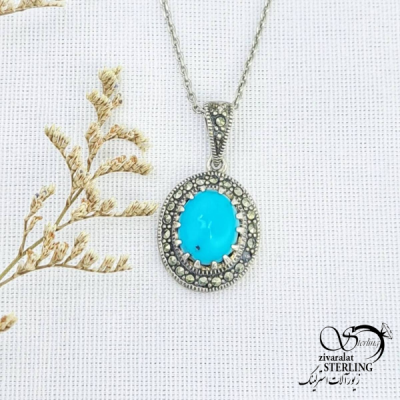 گردنبند نقره با سنگ فیروزه عیار 925 کد 13825