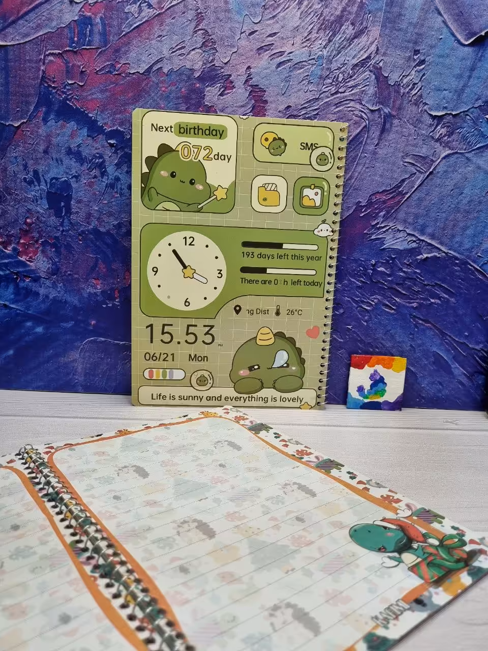 دفتر مشق حاشیه دار املا کلاس اول طرح دایناسور تیرکس سبز 40 برگ