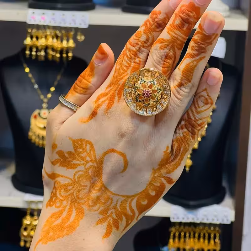 انگشترزنانه جواهری رنگ ثابت طرح طلاعیار21کیفیت عالی فری سایزارسال رایگان کد82