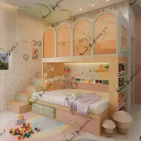 تخت دو طبقه هم اه با پله های جادار و کتابخانه و جای بازی،ارسال بصورت پسکرایه است   