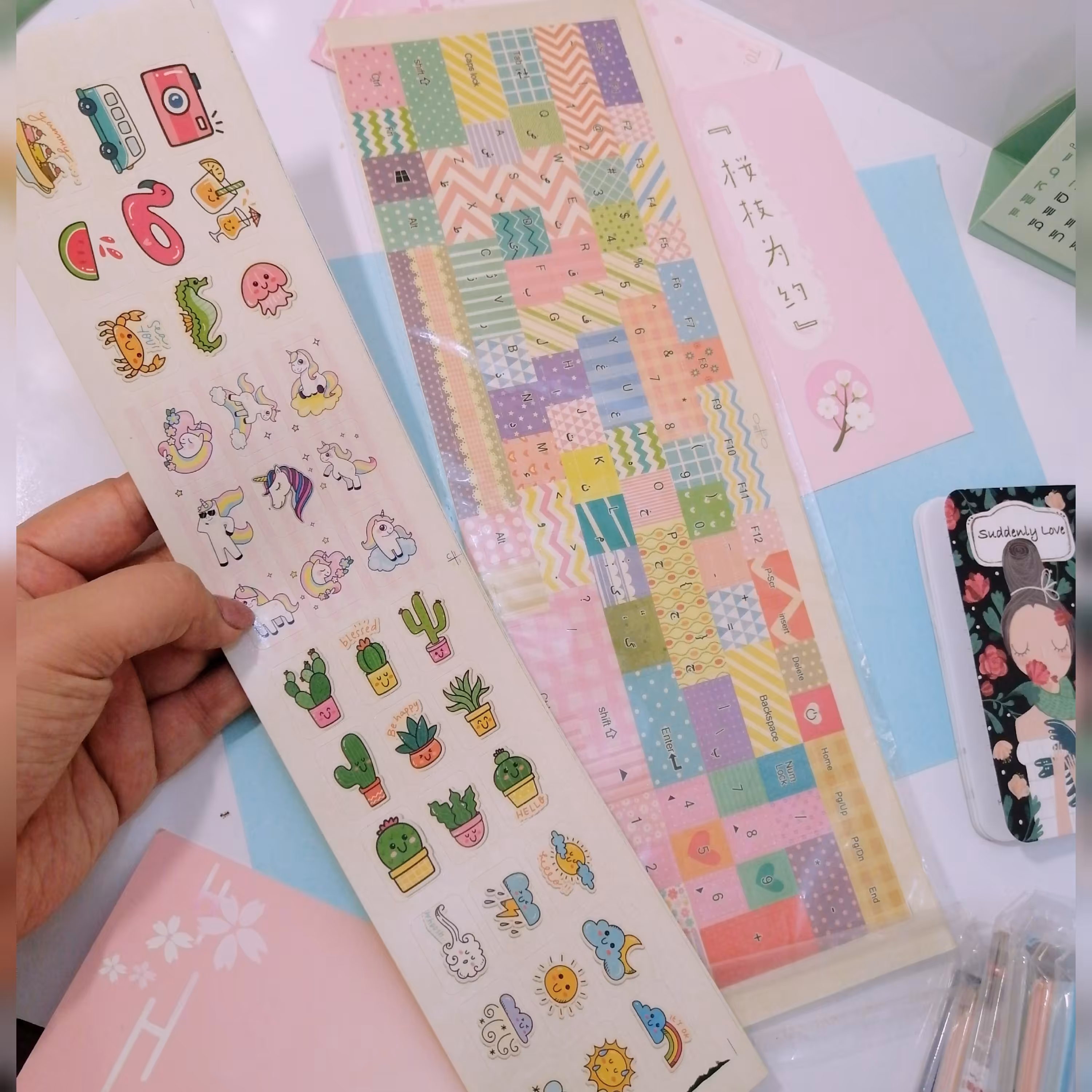 لیبل کیبرد فانتزی ضد آب (لیبل صفحه کلید فانتزی)  به همراه یک ورق استیکر فانتزی