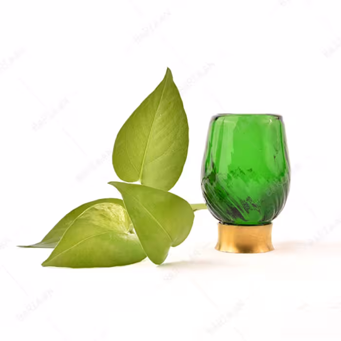 شات آبگینه دست ساز  پایه برنجی سبزرنگ- کد 014 