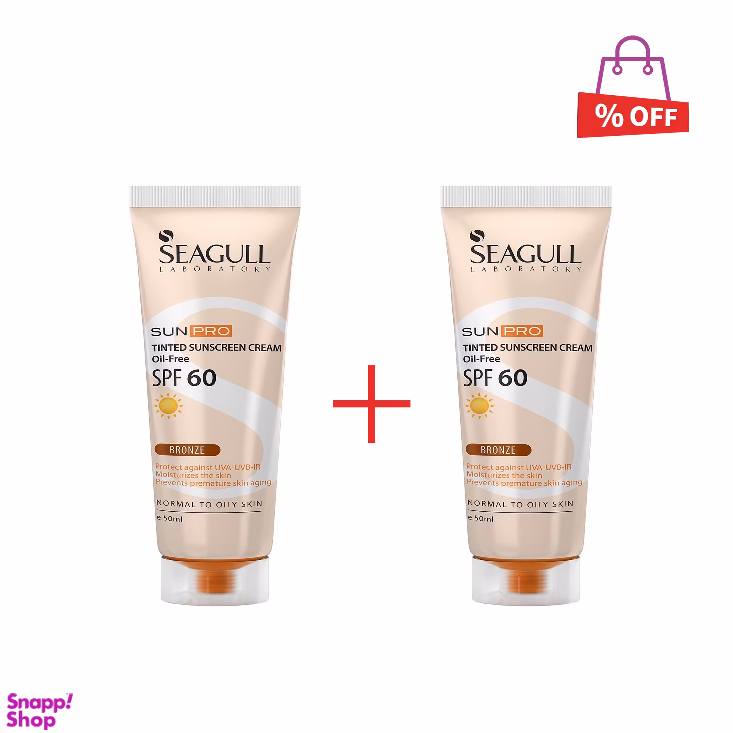 کرم ضد آفتاب رنگی سی گل (Seagull) مدل Sunpro SPF60 حجم 50 میلی‌‌لیتر مجموعه 2 عددی