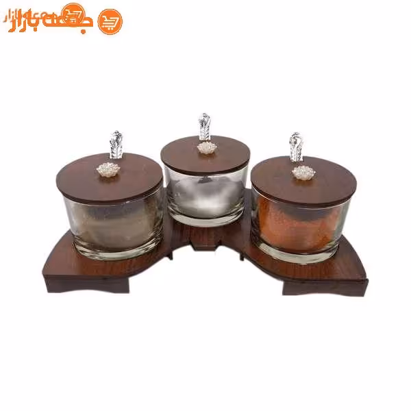 جا ادویه شیشه ای پایه چوبی