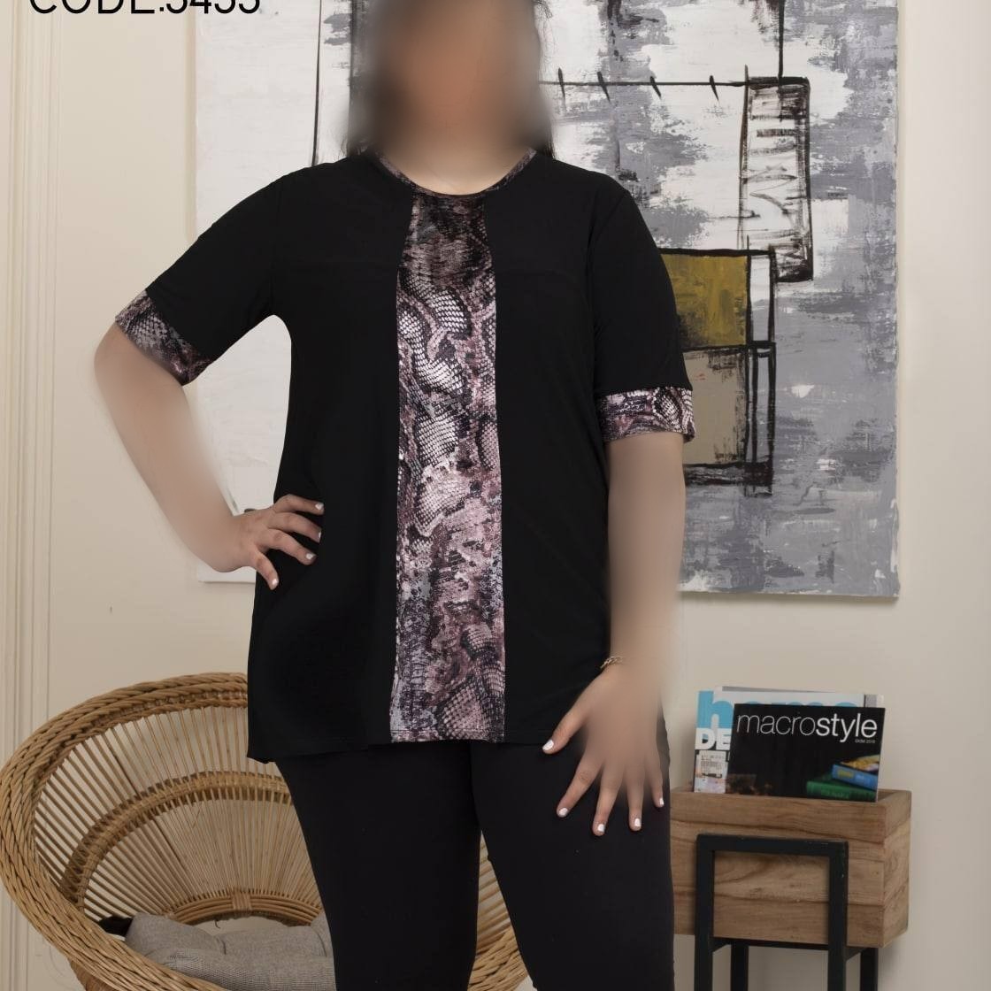 تونیک 3433 کرپ کش و مخمل آینه ای سایز بزرگ ارسال رایگان آستین کوتاه تک رنگ