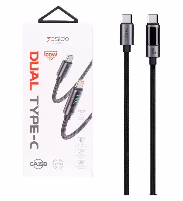 کابل شارژ فست 1.2 متری یسیدو تایپ سی به تایپ سی مدل CA158