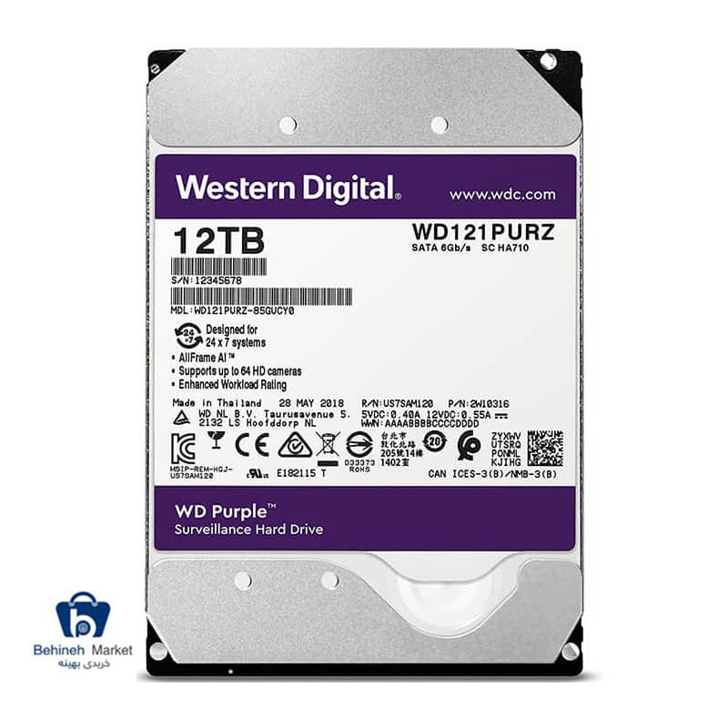 هارد اینترنال وسترن دیجیتال مدل Purple ظرفیت 12 ترابایت