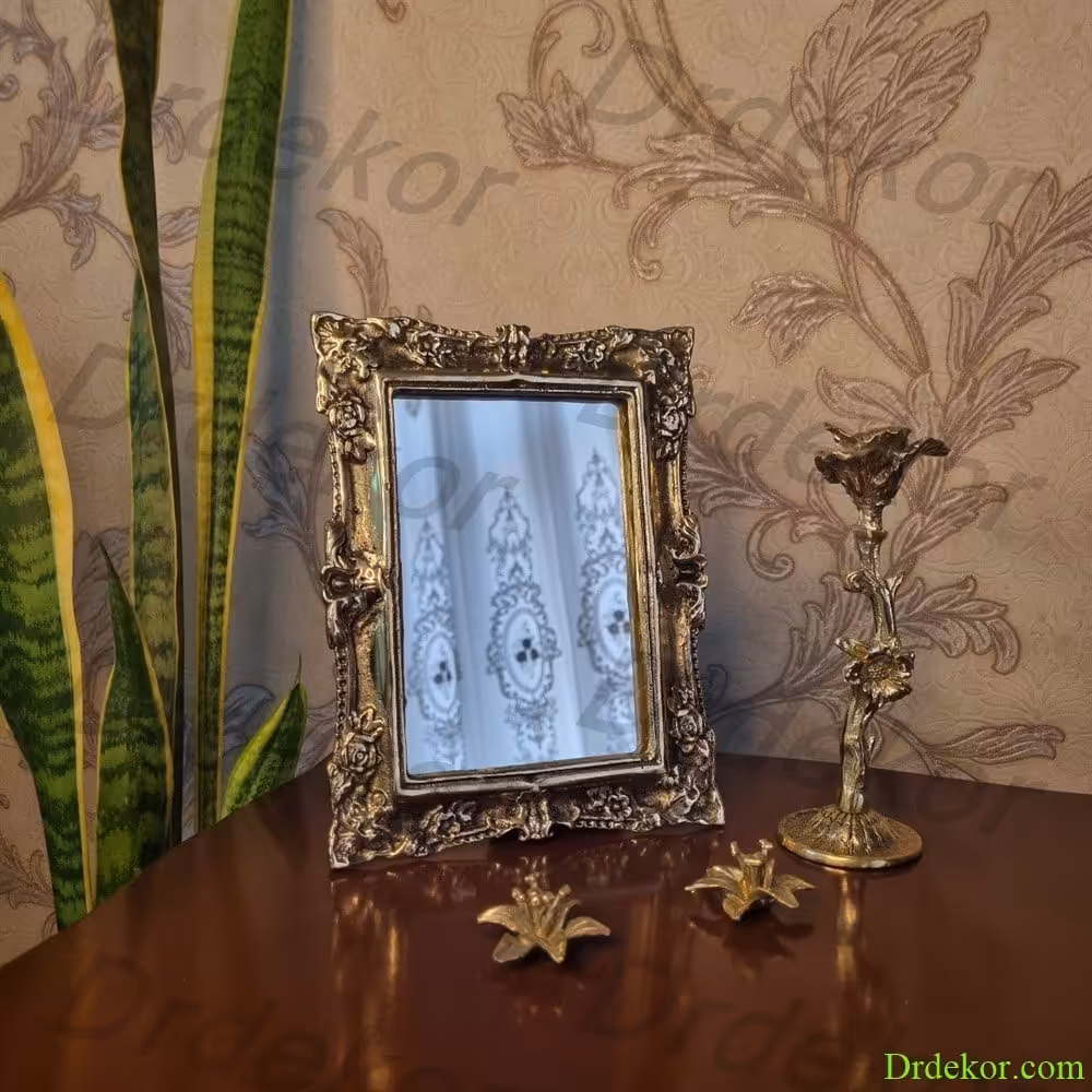 آینه رومیزی و دیواری برنجی برنزی مدل ترمه 