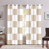 پرده چاپی مدل ساده شطرنجی رنگ سفید و خاکی SA-6902