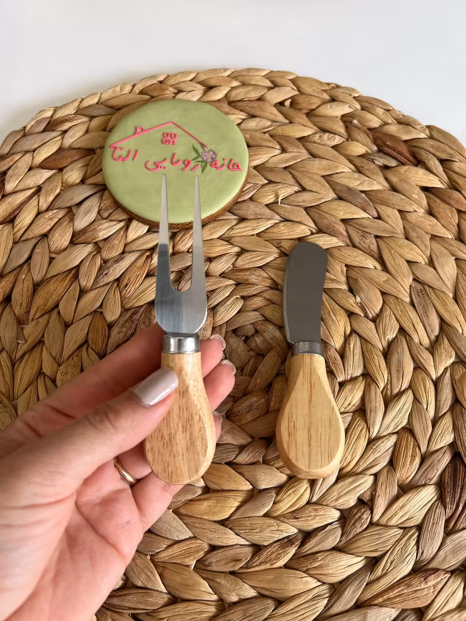 کارد صبحانه جفتی دسته چوبی طرح 1