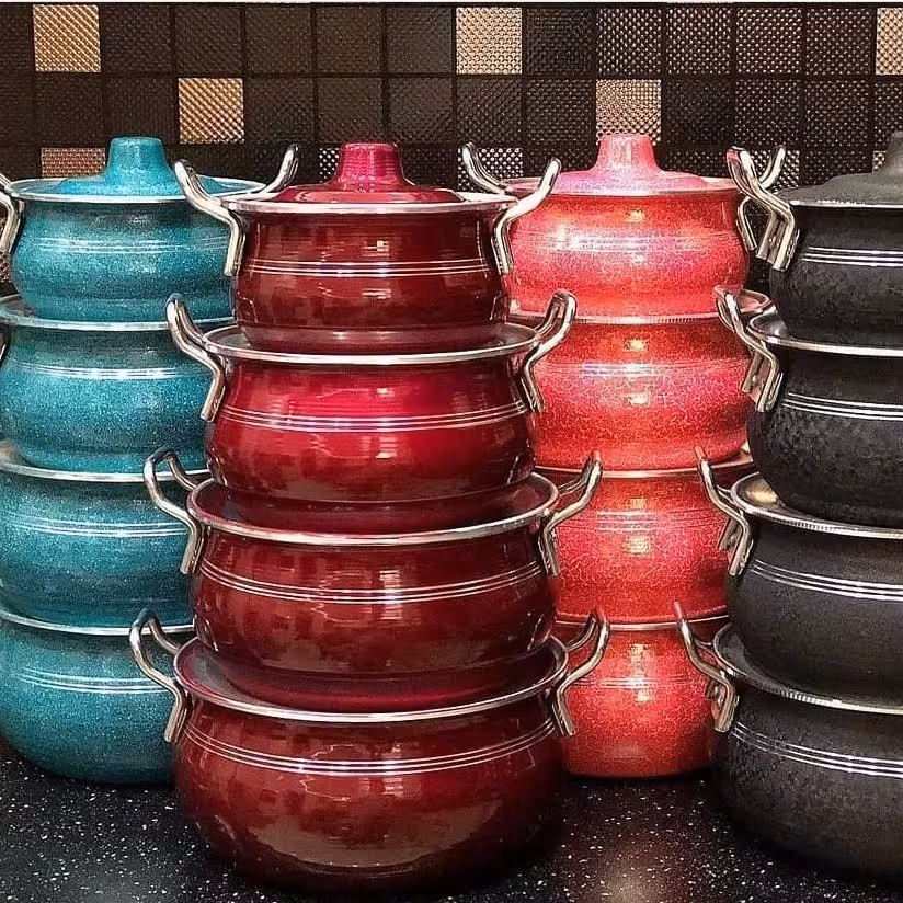 سرویس قابلمه 4تایی رنگی خمره ای دسته فلزی
