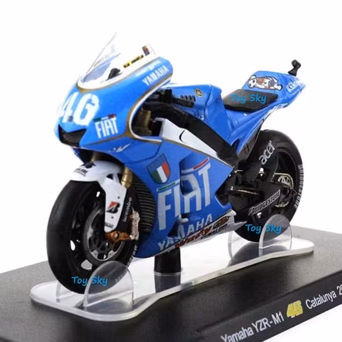 ماکت موتور - یاماها YZR M1 پیست کاتالونیا 2008 - مقیاس 1.18 Leo Models - فلزی - فرمان پذیر - تعلیق چرخ عقب - دارای استند
