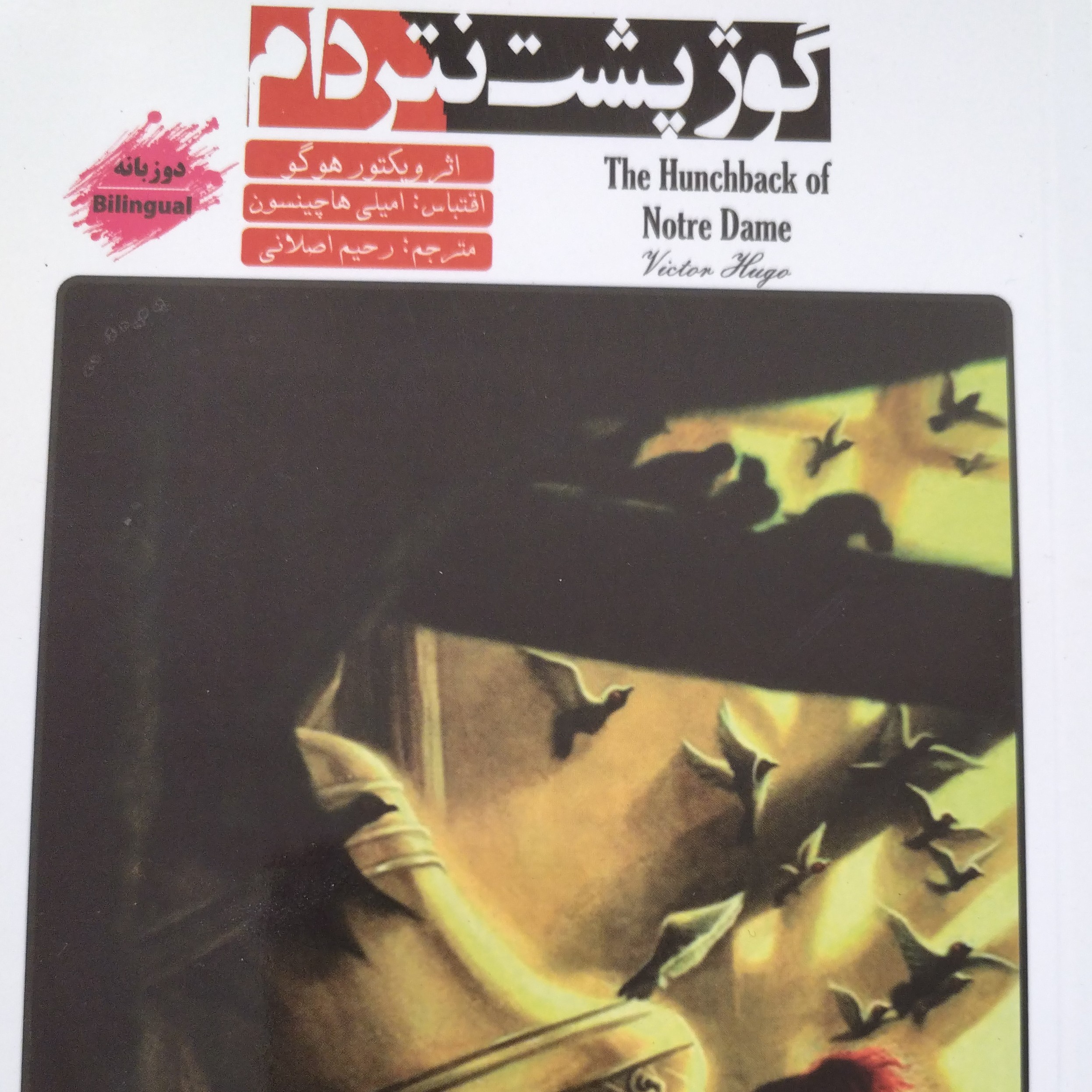 کتاب رمان دو زبانه گوژ پشت نتردام، اثر ویکتور هوگو مترجم رحیم اصلانی، قطع رقعی