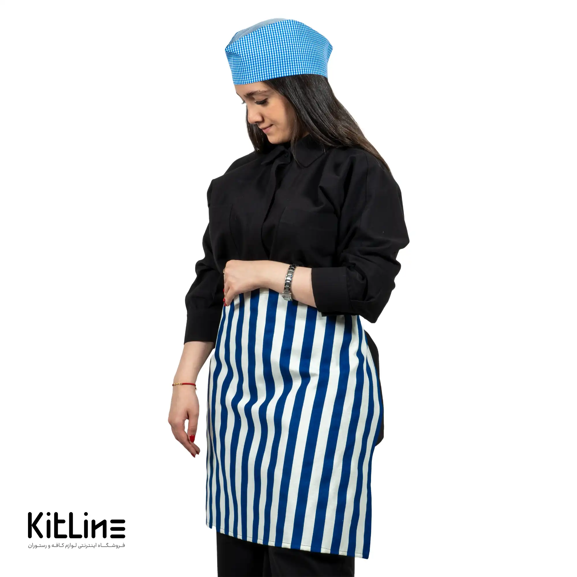 نیم پیشبند داک راه راه سرمه ای برند سارا فرم