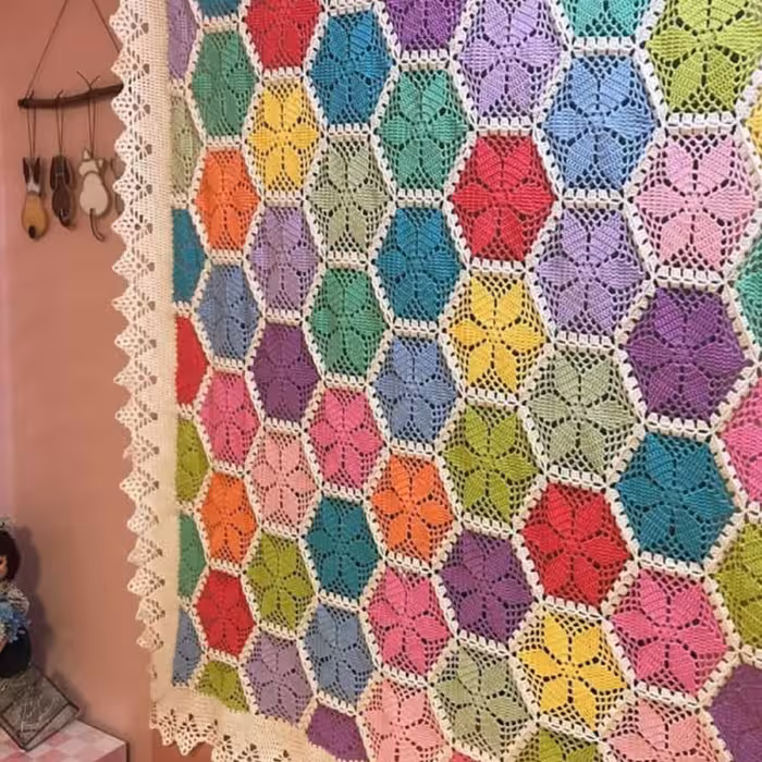 روتختی قلاب بافی  دو نفره ابعاد 180 در 160