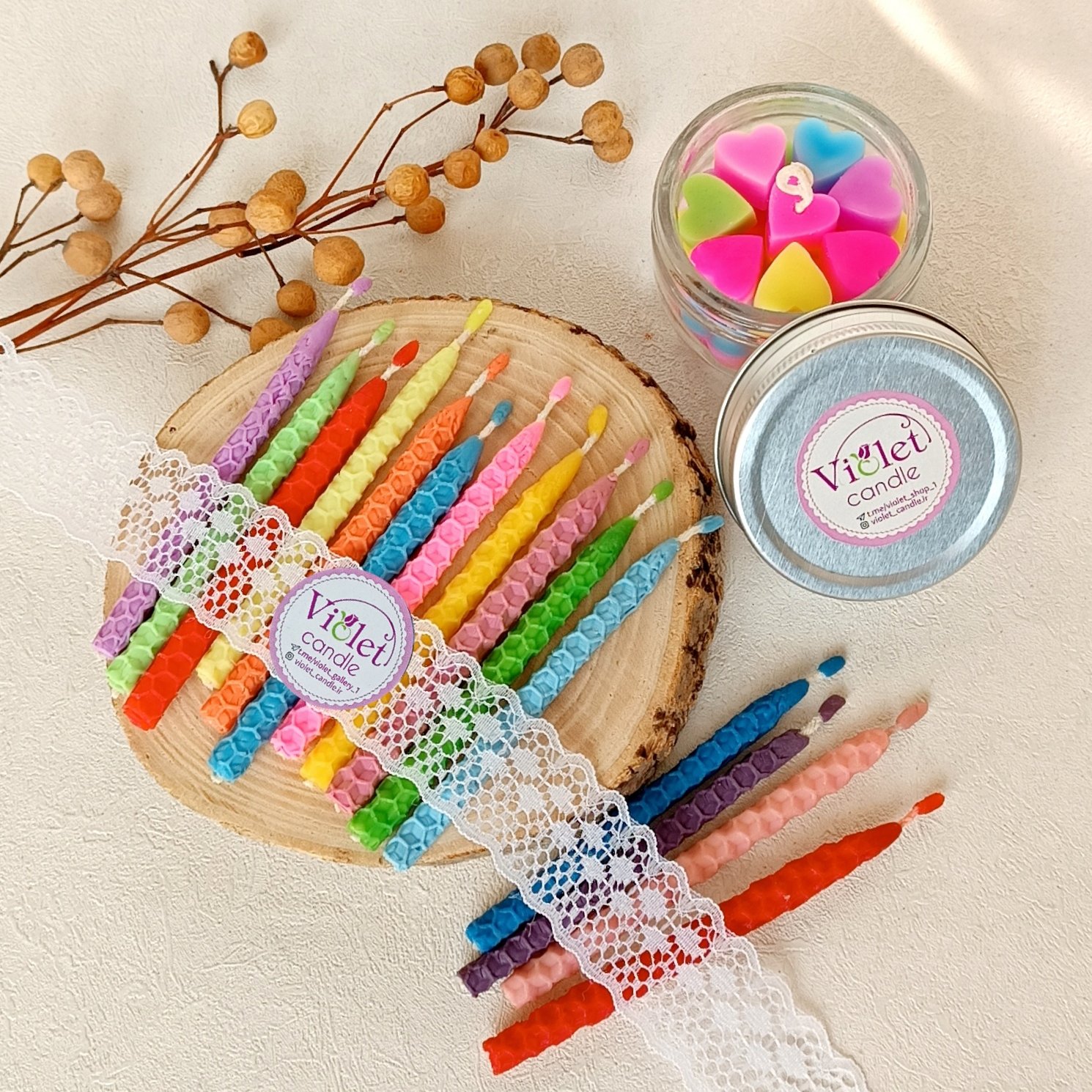 شمع تولد  10 سانتی باقطر 1 سانت (10 عددی)- شمع تولد -  شمع موم عسلی - شمع رنگی