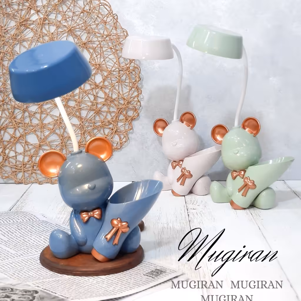 چراغ مطالعه و تراش رومیزی مدل خرس گوش طلایی رنگ آبی