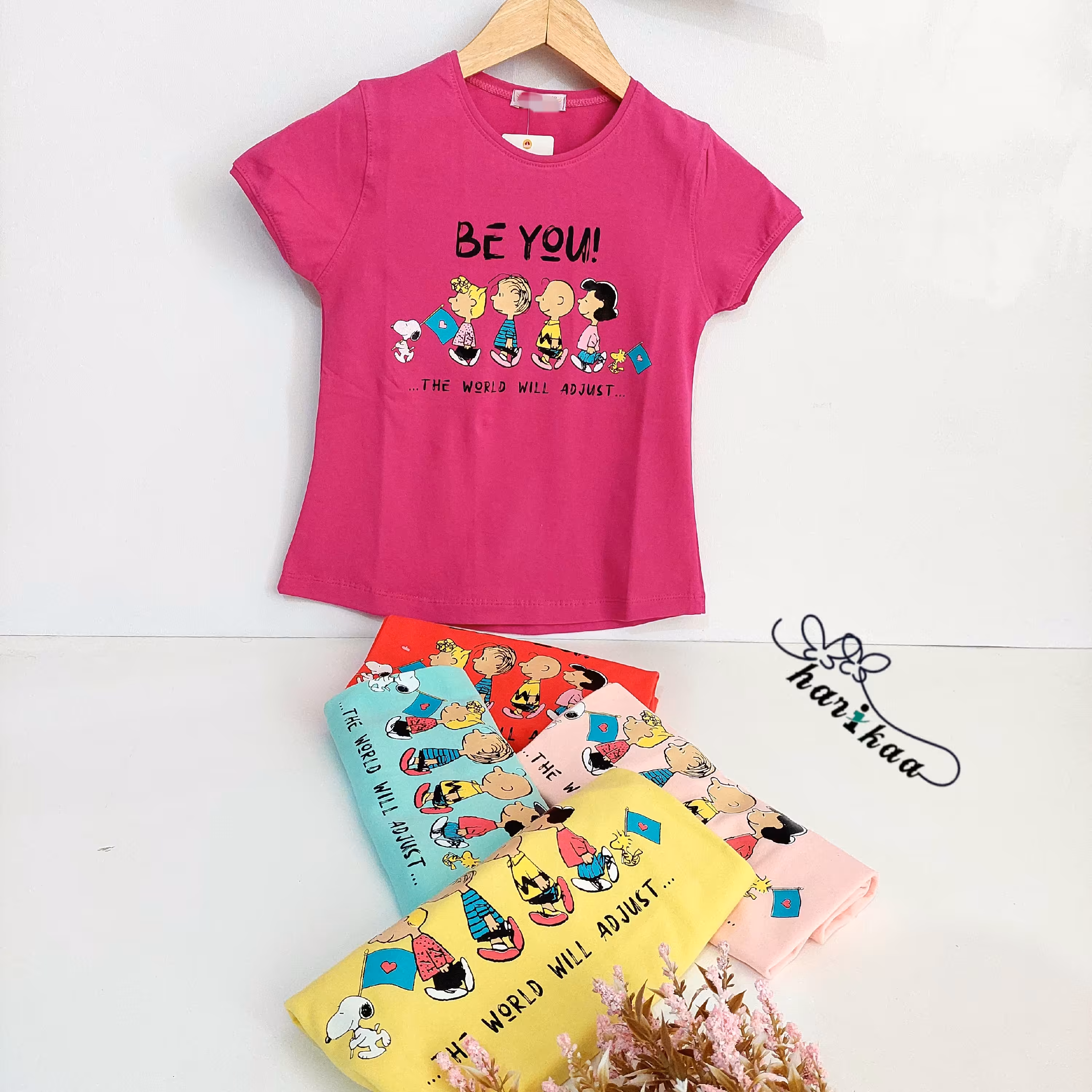 تیشرت دخترانه اسپرت جنس نخ پنبه درجه یک سایز 40تا 65 در پنج  رنگ دلبر ضمانت چاپ و شستشو 