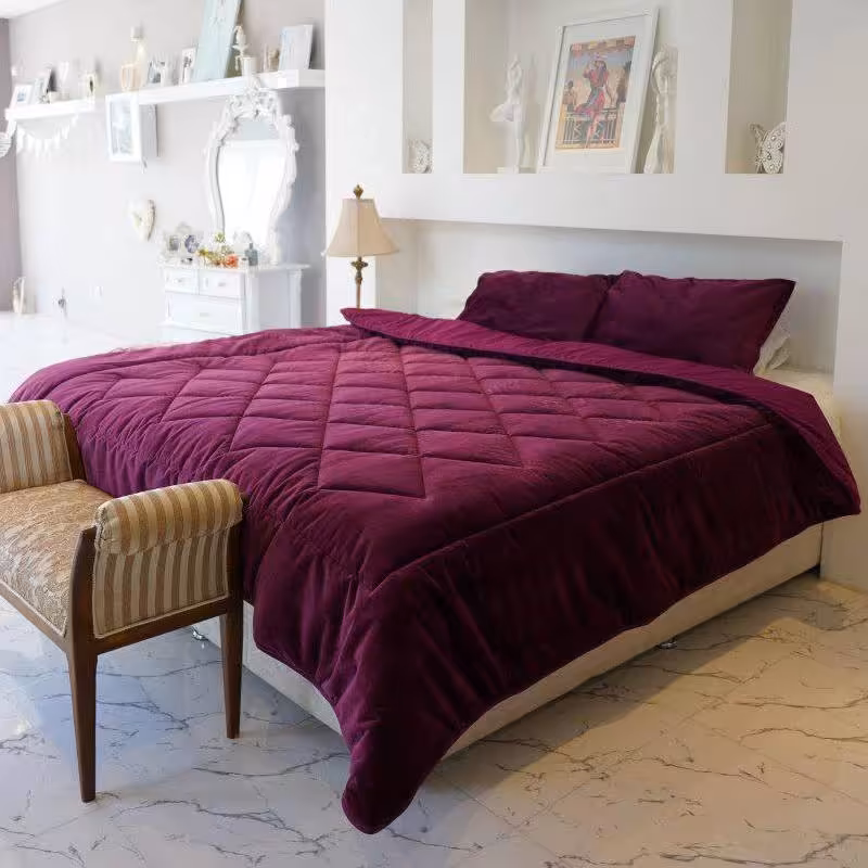 سرویس روتختی دونفره 8 تکه مخمل لومانا رنگ البالویی