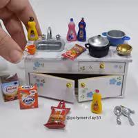 مینیاتوری سینک ظرفشویی اسباب بازی با درب و کشوی بازشو ( مینیاتوری اسباب بازی دکوری هدیه دخترونه) 