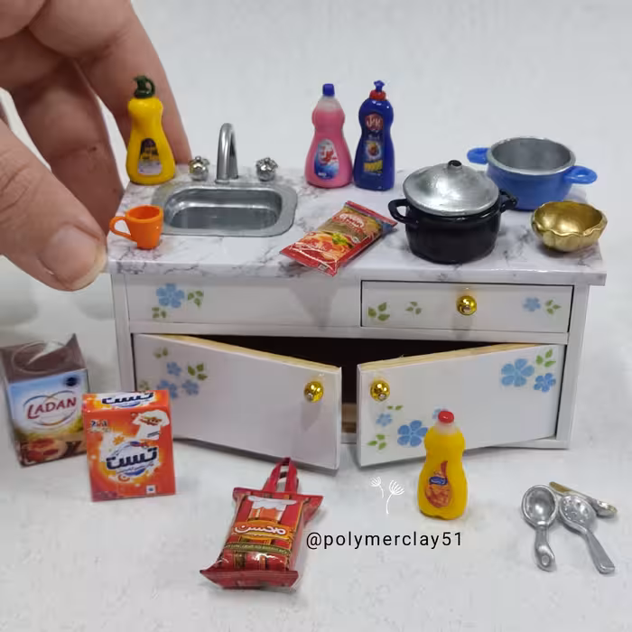 مینیاتوری سینک ظرفشویی اسباب بازی با درب و کشوی بازشو ( مینیاتوری اسباب بازی دکوری هدیه دخترونه) 