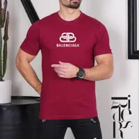 تیشرت مردانه بالنسیاگا رنگ جگری جنس پنبه کش یقه و آستین کش سایز لارج تا 3ایکس 