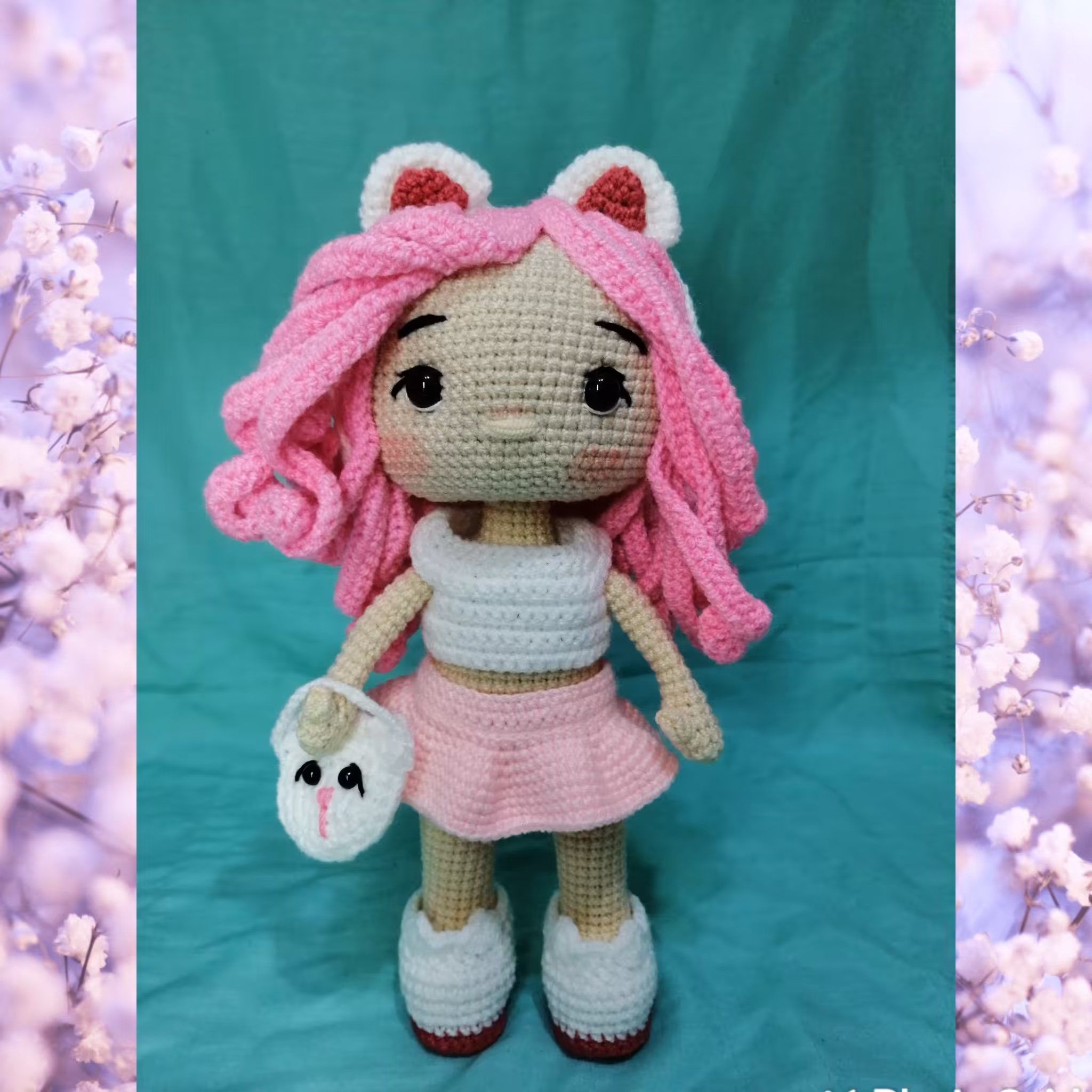 عروسک دختر گربه ای کاموایی دست بافت