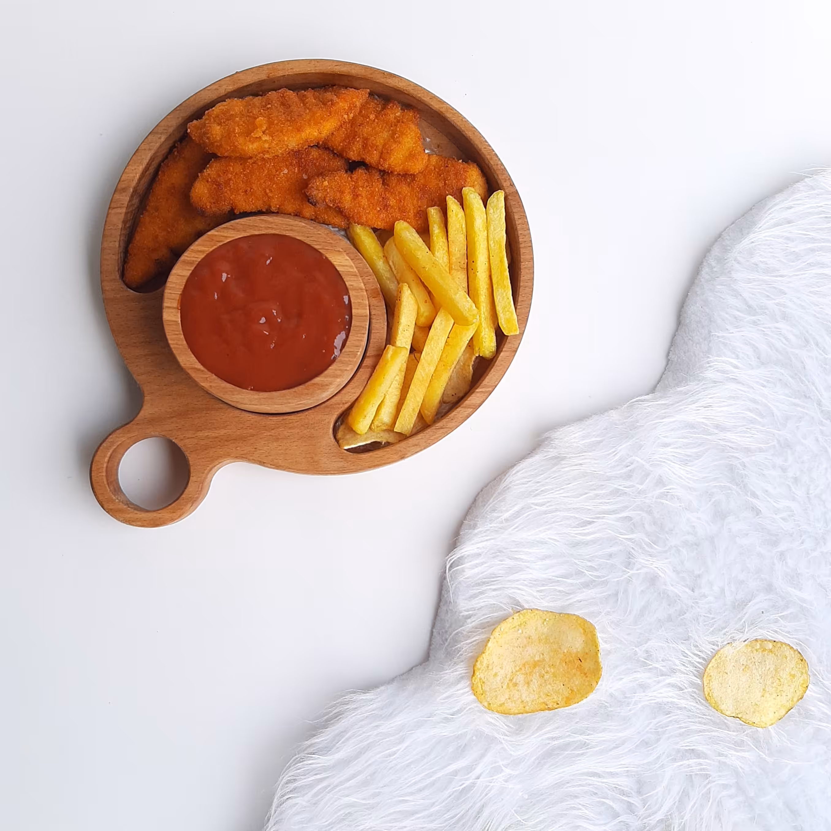 ظرف سرو چوبی دوخانه مناسب چیپس وماست ازجنس چوب راش وارداتی بدون مواد شیمیایی قابل شستوشو