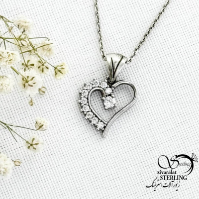 گردنبند قلب نگین اتمی نقره 925 عیار کد 15676