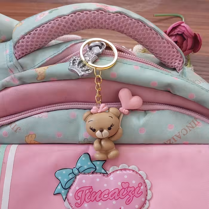 آویز کیف مدرسه عروسک جاکلیدی دخترانه پیکسل خمیری هدیه سرکلیدی برای کودکان دانش آموز جاسوئیچی لوازم التحریر فانتزی