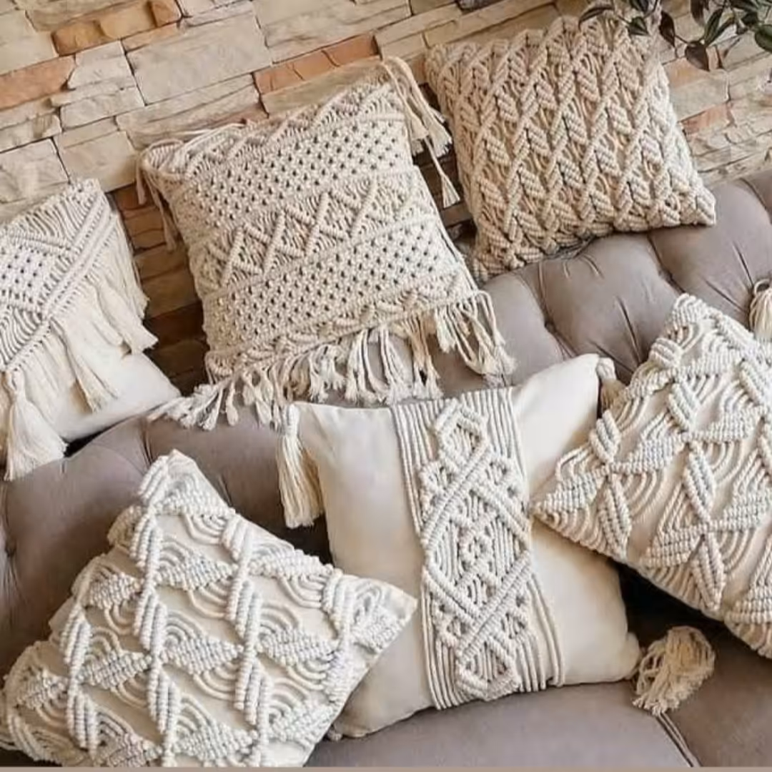 کوسن مبل و تخت بالشتک مکرومه بافی در رنگ بندی