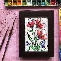 تابلو آبرنگ گل  سایز 11 در 15سانت