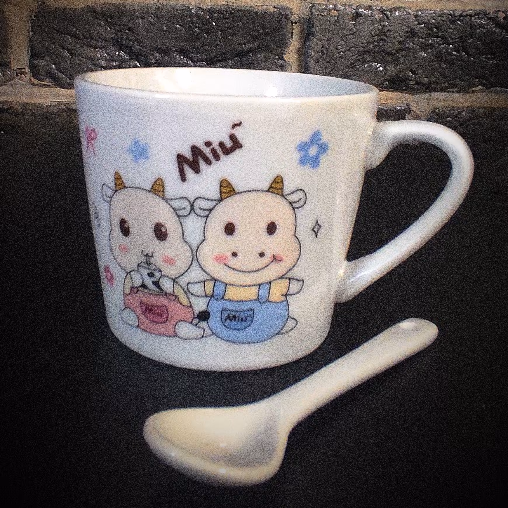 ماگ سرامیکی فانتزی همراه با قاشق و جعبه طرح میووارداتی